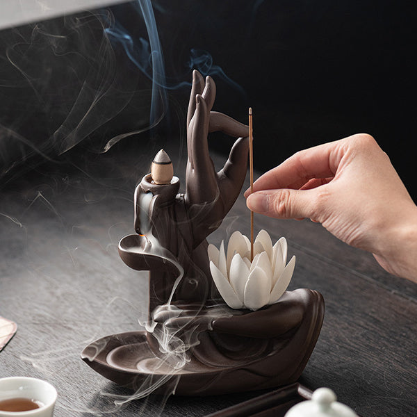 White Buddha Hand Backflow Incense Burner