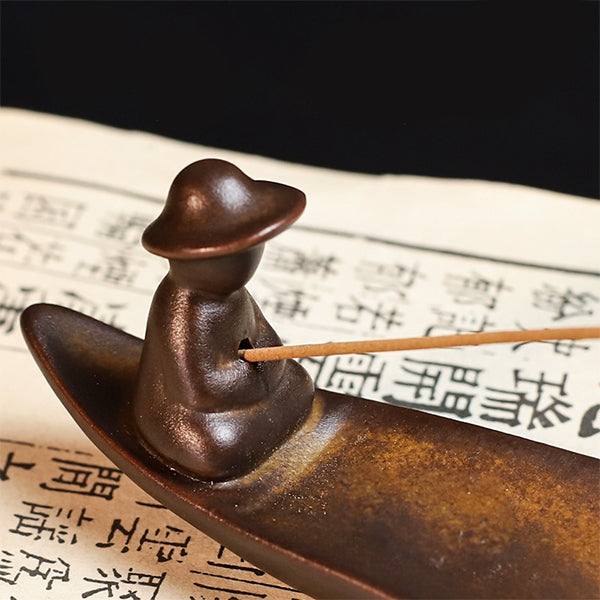 Wooden Boat Incense Holder