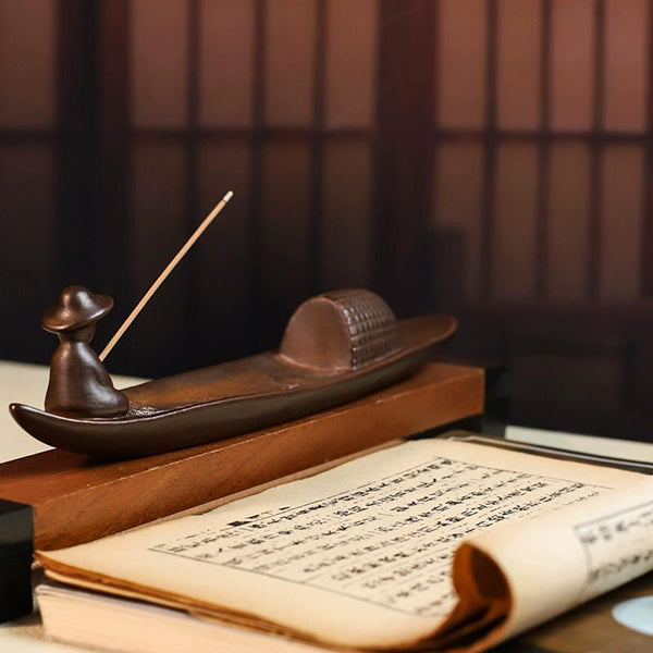 Wooden Boat Incense Holder
