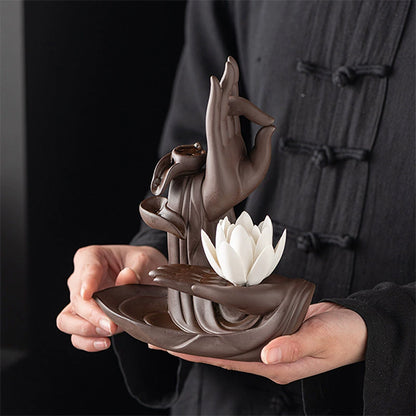 White Buddha Hand Backflow Incense Burner