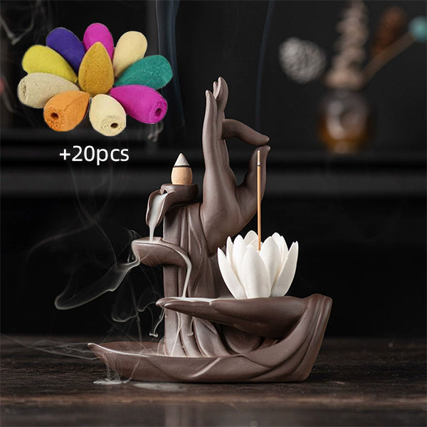 White Buddha Hand Backflow Incense Burner