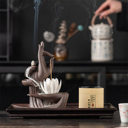 White Buddha Hand Backflow Incense Burner