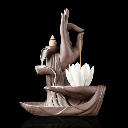 White Buddha Hand Backflow Incense Burner